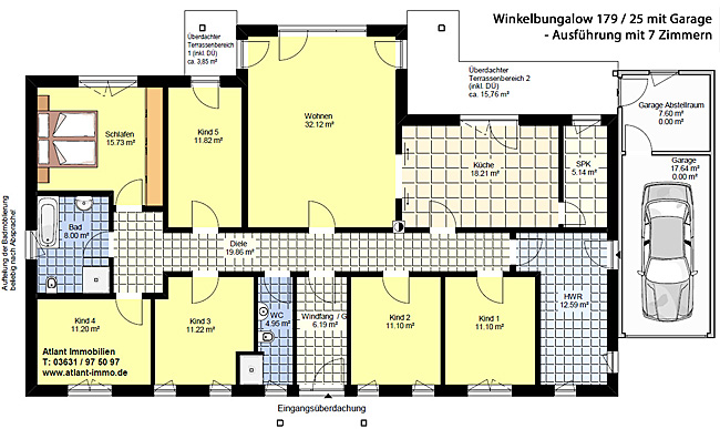 Winkelbungalow 179 / 25 mit Garage - Grundriss Erdgeschoss