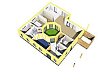 Winkelbungalow mit Atrium und Carport 113 / 13 / 15 3D Grundriss Erdgeschoss